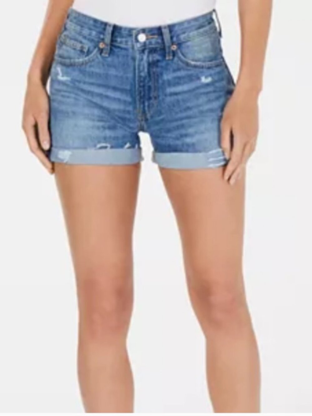Lucky Brand Mid Rise Boyfriend Mid-Blue Distressed Rolled-Hem Jean Shorts 8/29